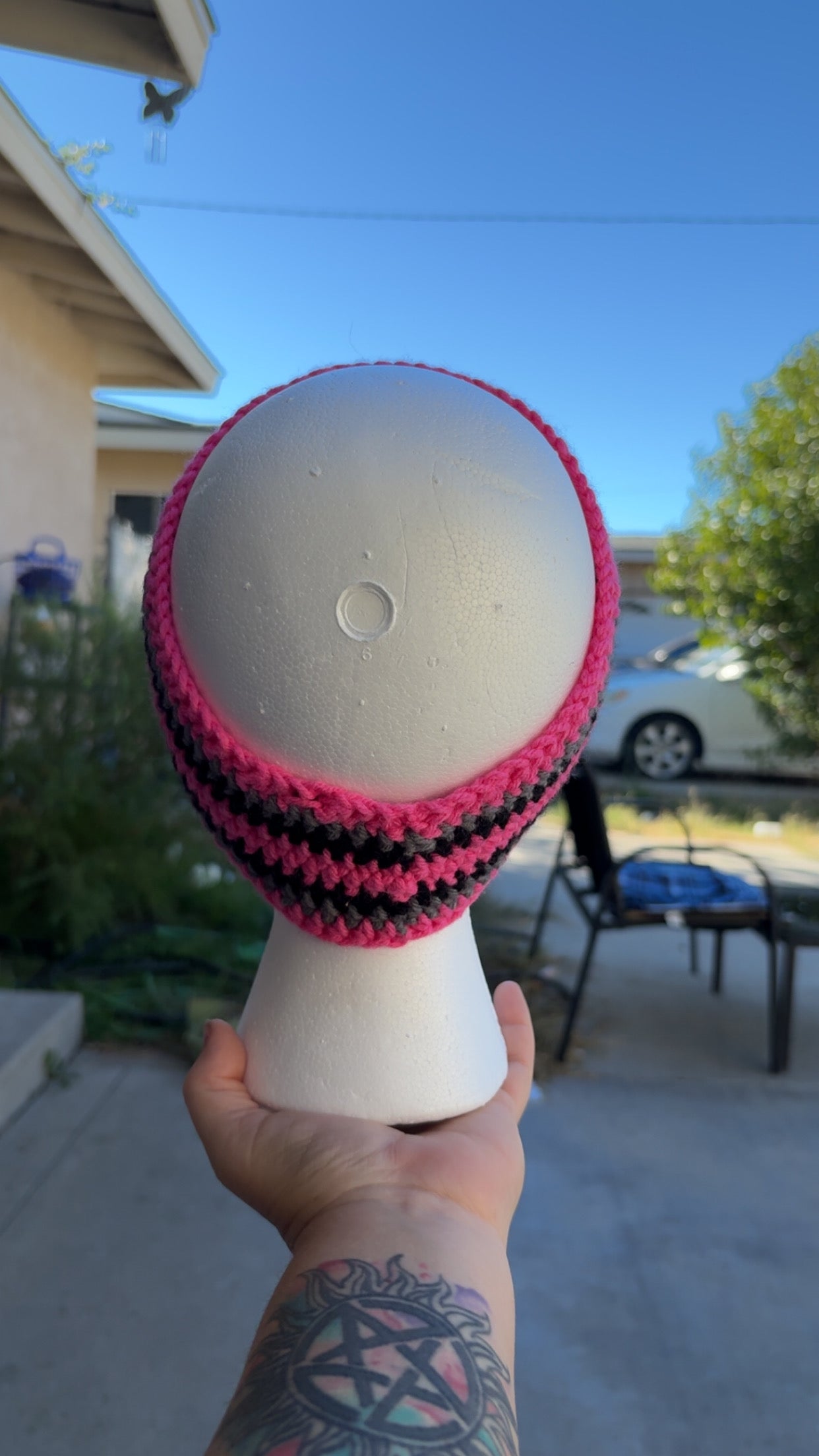 headband hot pink, gray and black