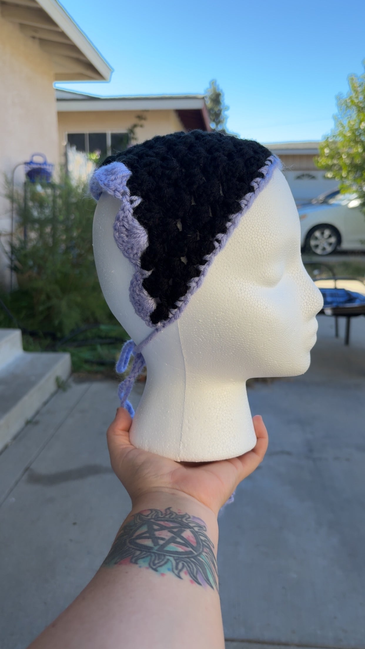 Granny stitch bandanna/ purple and black *** Kuromi inspired***
