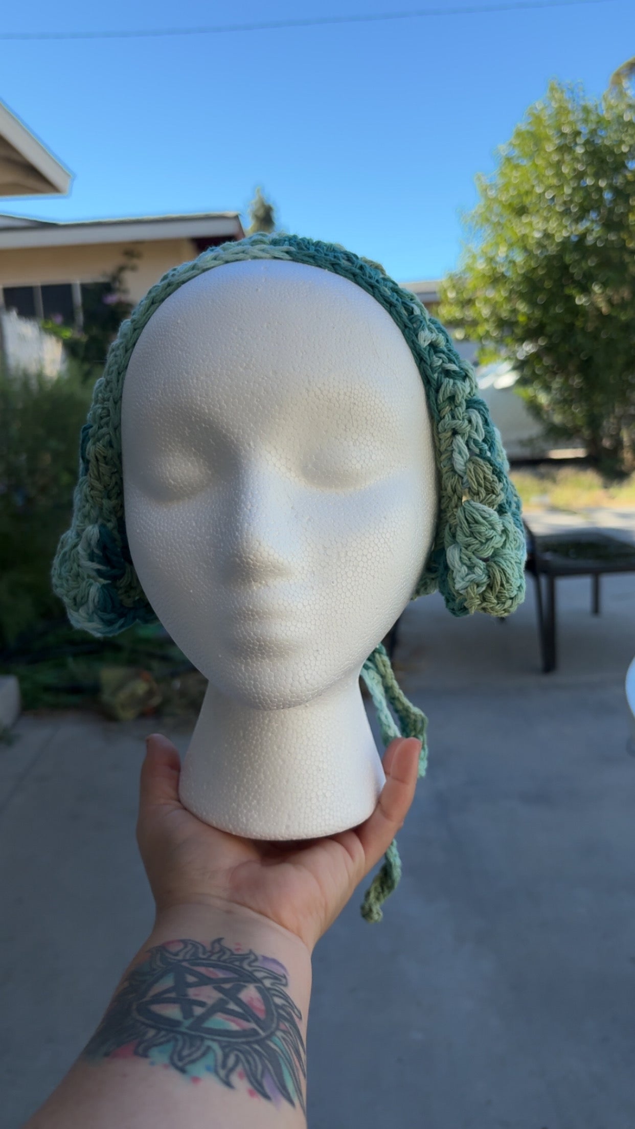 Oversized Granny stitch bandanna jade mist